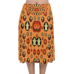 Happy Pumkins And Ghosts And  They Love The Season Velvet Flared Midi Skirt