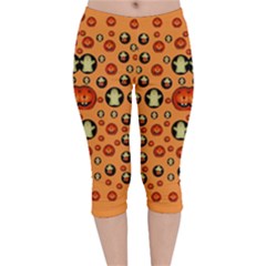 Happy Pumkins And Ghosts And  They Love The Season Velvet Capri Leggings  by pepitasart