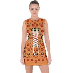 Happy Pumkins And Ghosts And  They Love The Season Lace Up Front Bodycon Dress