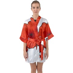 Coquelicots Fleurs Half Sleeve Satin Kimono 