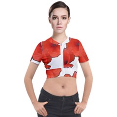 Coquelicots Fleurs Short Sleeve Cropped Jacket by kcreatif