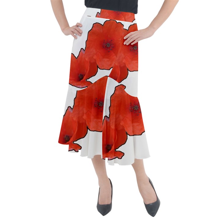 Coquelicots Fleurs Midi Mermaid Skirt