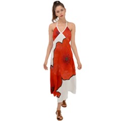 Coquelicots Fleurs Halter Tie Back Dress 