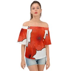 Coquelicots Fleurs Off Shoulder Short Sleeve Top by kcreatif