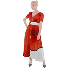 Coquelicots Fleurs Button Up Short Sleeve Maxi Dress