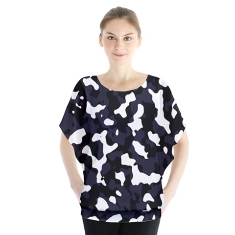 Camouflage Bleu Batwing Chiffon Blouse by kcreatif