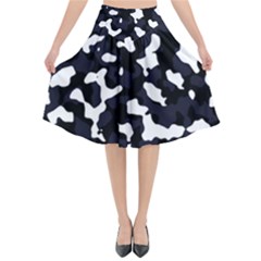 Camouflage Bleu Flared Midi Skirt