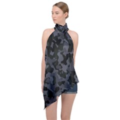 Camouflage Violet Halter Asymmetric Satin Top by kcreatif