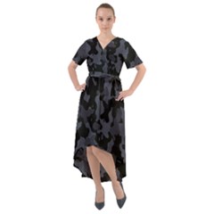 Camouflage Violet Front Wrap High Low Dress