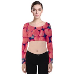 Fraise Bonbons Velvet Long Sleeve Crop Top by kcreatif