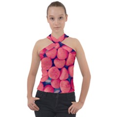 Fraise Bonbons Cross Neck Velour Top by kcreatif