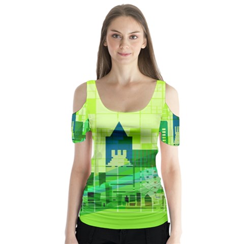 Architecture Skyline Butterfly Sleeve Cutout Tee  by Wegoenart