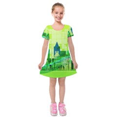 Architecture Skyline Kids  Short Sleeve Velvet Dress by Wegoenart