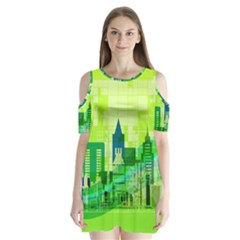 Architecture Skyline Shoulder Cutout Velvet One Piece by Wegoenart