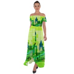 Architecture Skyline Off Shoulder Open Front Chiffon Dress by Wegoenart