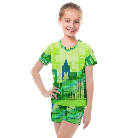 Architecture Skyline Kids  Mesh Tee And Shorts Set by Wegoenart