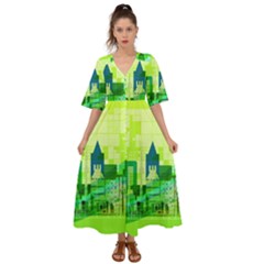 Architecture Skyline Kimono Sleeve Boho Dress