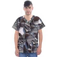 Triangles Polygon Color Silver Uni Men s V-neck Scrub Top