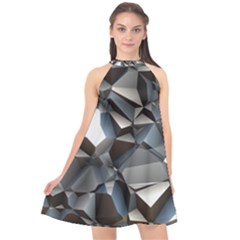 Triangles Polygon Color Silver Uni Halter Neckline Chiffon Dress 