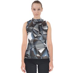 Triangles Polygon Color Silver Uni Mock Neck Shell Top by Wegoenart