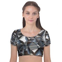 Triangles Polygon Color Silver Uni Velvet Short Sleeve Crop Top  by Wegoenart