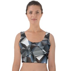 Triangles Polygon Color Silver Uni Velvet Crop Top by Wegoenart