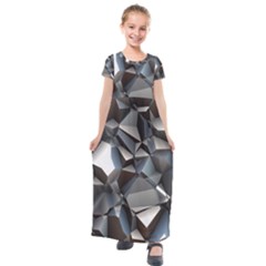 Triangles Polygon Color Silver Uni Kids  Short Sleeve Maxi Dress by Wegoenart