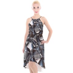 Triangles Polygon Color Silver Uni High-low Halter Chiffon Dress  by Wegoenart