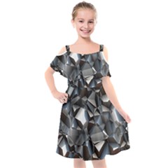 Triangles Polygon Color Silver Uni Kids  Cut Out Shoulders Chiffon Dress by Wegoenart