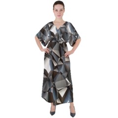 Triangles Polygon Color Silver Uni V-neck Boho Style Maxi Dress