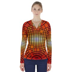 Pattern Background Rings Circle V-neck Long Sleeve Top by Wegoenart