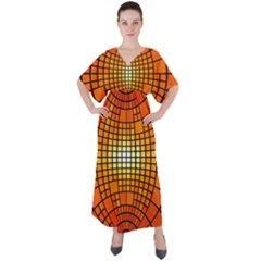 Pattern Background Rings Circle V-neck Boho Style Maxi Dress