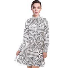 Phone Dial Communication Technology Long Sleeve Chiffon Shirt Dress by Wegoenart