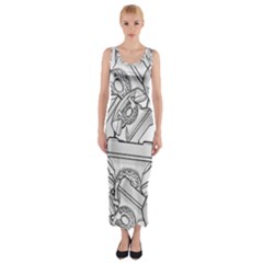 Phone Dial Communication Technology Fitted Maxi Dress by Wegoenart