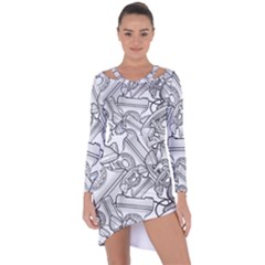 Phone Dial Communication Technology Asymmetric Cut-out Shift Dress by Wegoenart