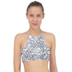 Phone Dial Communication Technology Racer Front Bikini Top by Wegoenart