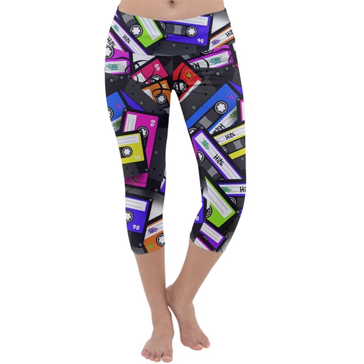 Cassette Many Record Graphics Capri Yoga Leggings