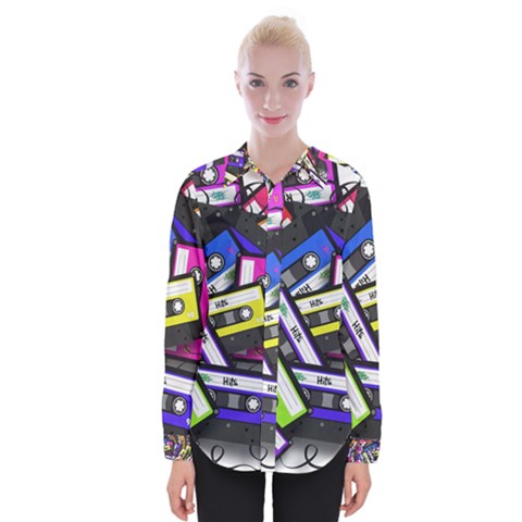 Cassette Many Record Graphics Womens Long Sleeve Shirt by Wegoenart