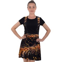 Abstract Background Particles Wave Velvet Suspender Skater Skirt