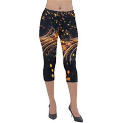 Abstract Background Particles Wave Lightweight Velour Capri Leggings  by Wegoenart