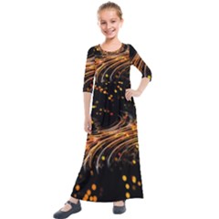 Abstract Background Particles Wave Kids  Quarter Sleeve Maxi Dress