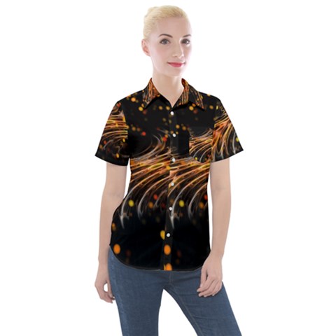 Abstract Background Particles Wave Women s Short Sleeve Pocket Shirt by Wegoenart