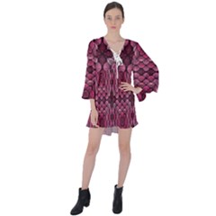 Abstract Pattern Mandala Decorative V-neck Flare Sleeve Mini Dress