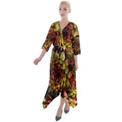 Plant Succulents Succulent Quarter Sleeve Wrap Front Maxi Dress