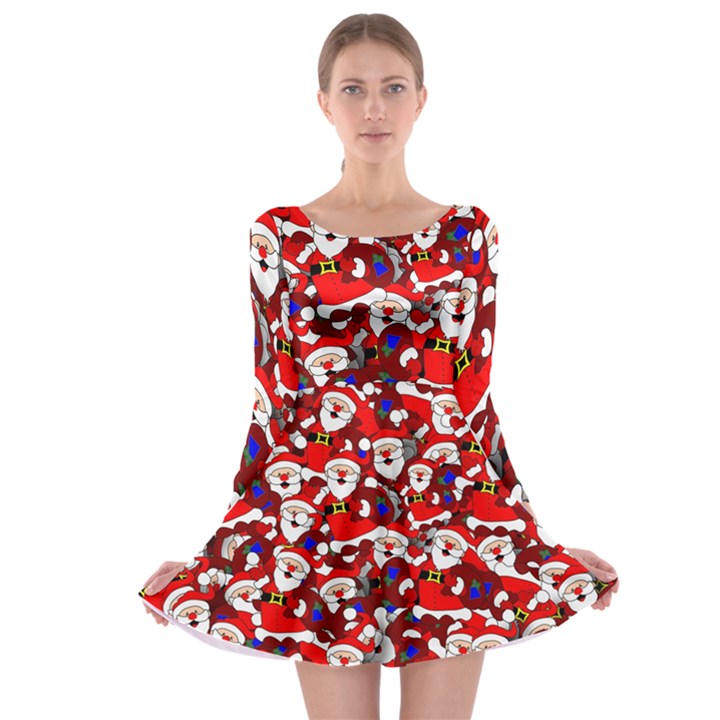 Nicholas Santa Christmas Pattern Long Sleeve Skater Dress