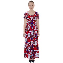 Nicholas Santa Christmas Pattern High Waist Short Sleeve Maxi Dress