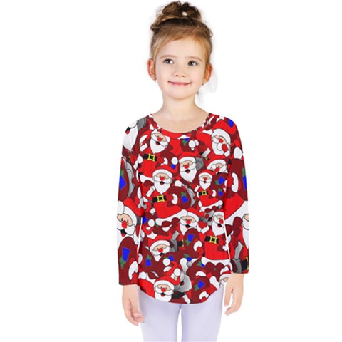 Nicholas Santa Christmas Pattern Kids  Long Sleeve Tee by Wegoenart