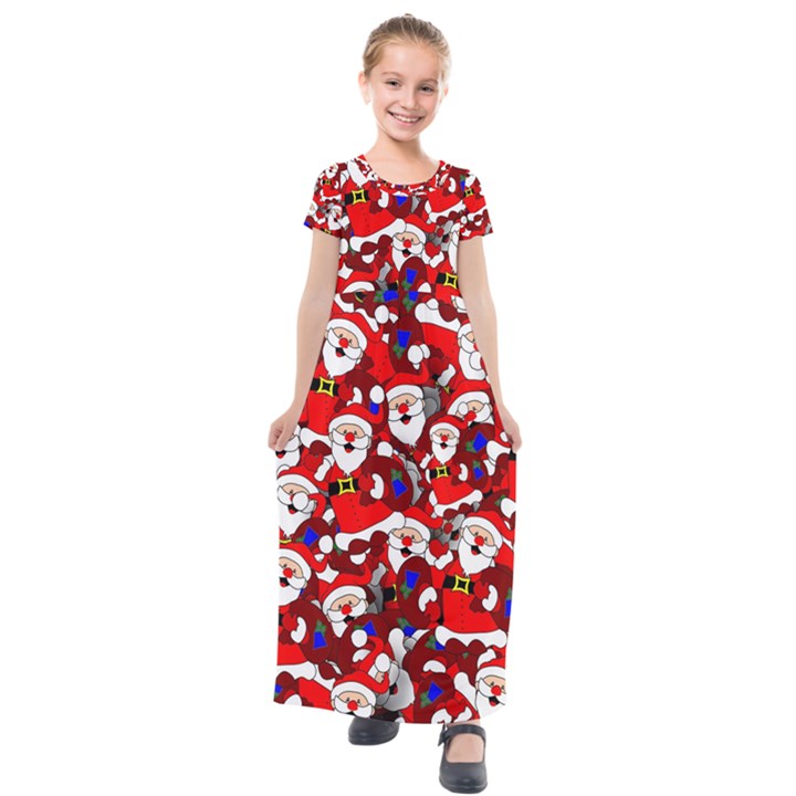 Nicholas Santa Christmas Pattern Kids  Short Sleeve Maxi Dress