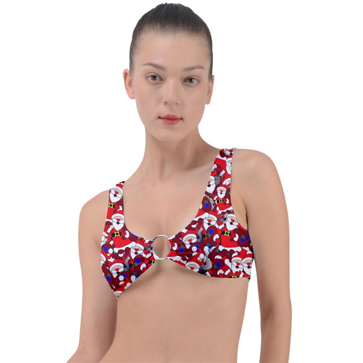 Nicholas Santa Christmas Pattern Ring Detail Bikini Top