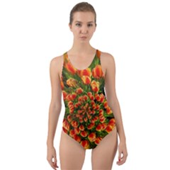 Tulips Arrangement Many Blossom Cut-out Back One Piece Swimsuit by Wegoenart